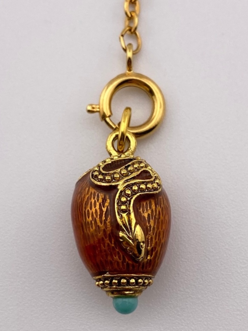 Vintage Joan Rivers Faberge Style Egg Serpent Snake Charm Extender